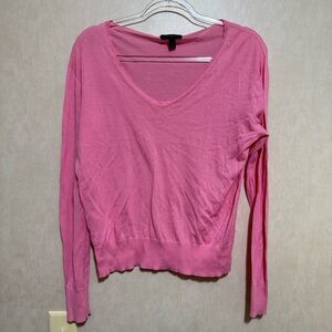 J Crew Pink Cotton Thin Knit V Neck Long Sleeve Top